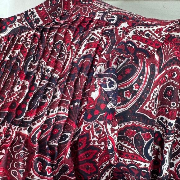 Michael Michael Kors Paisley Ruffled Button Front Blouse Red Blue Large - Picture 6 of 12